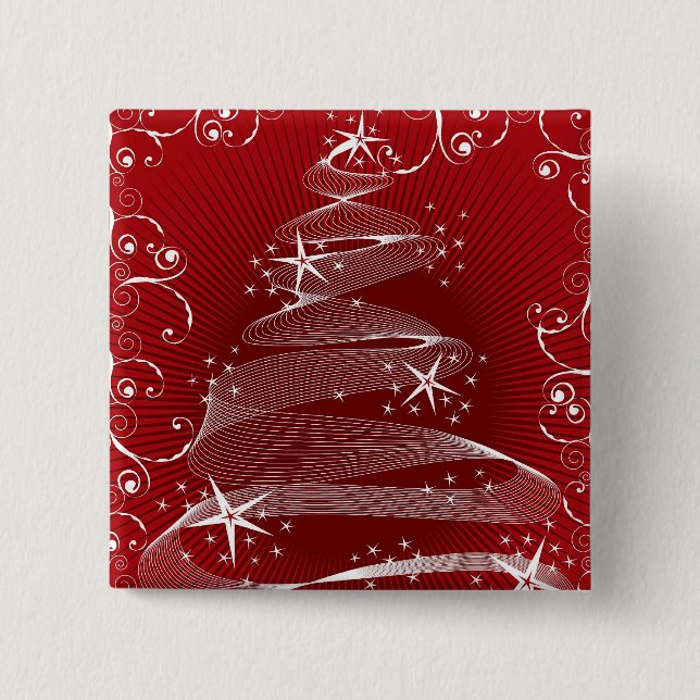 Macaron Carré 5 Cm Bouton Abstrait Red Christmas Tree Swirls Holiday (Devant)