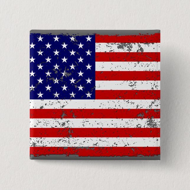 Macaron Carré 5 Cm Bouton affligé de drapeau américain (Devant)