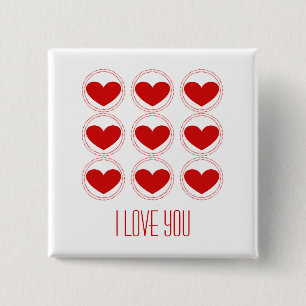 Macaron Carré 5 Cm Bouton Amour Coeur Mod, Rouge