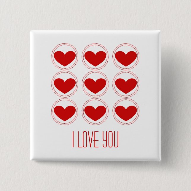 Macaron Carré 5 Cm Bouton Amour Coeur Mod, Rouge (Devant)