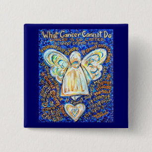 Macaron Carré 5 Cm Bouton Angel Cancer Bleu & Or