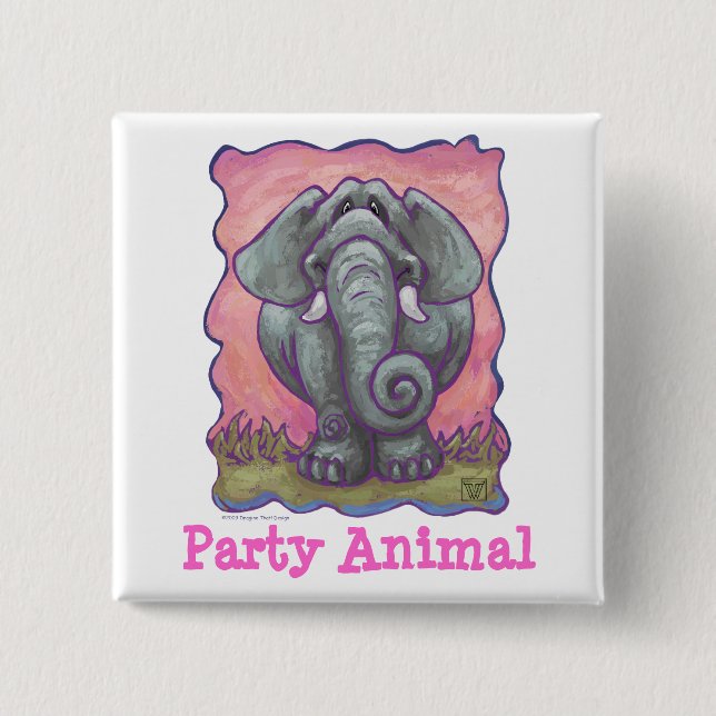 Macaron Carré 5 Cm Bouton Animal de Fête Éléphant (Devant)