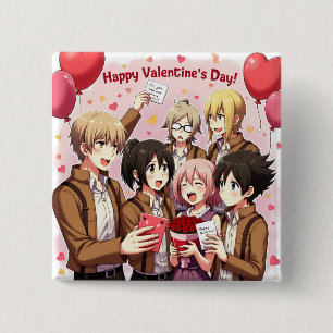 MACARON CARRÉ 5 CM BOUTON ANIME JOUR DE VALENTINE