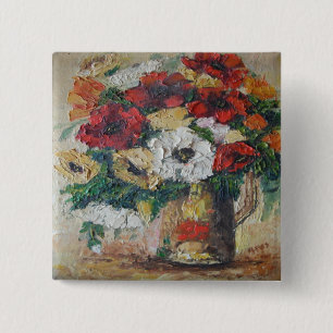 Macaron Carré 5 Cm Bouton Ann Hayes Peinture Fleur Mélange plaisir