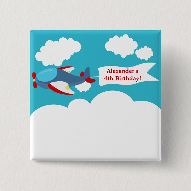 Macaron Carré 5 Cm Bouton Anniversaire du petit avion mignon (Devant)