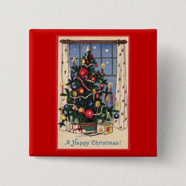 Macaron Carré 5 Cm Bouton Arbre de Noël (Devant)