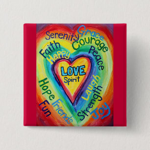 Macaron Carré 5 Cm Bouton Arc-en-ciel Coeur Esprit Mots