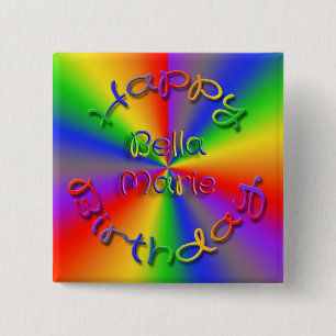 Macaron Carré 5 Cm Bouton arc-en-ciel Customisé pour un joyeux anniv