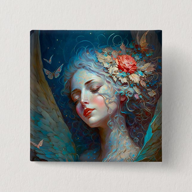 Macaron Carré 5 Cm Bouton Art Imaginaire Angel Wings (Devant)