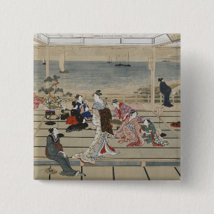 Macaron Carré 5 Cm Bouton Art japonais d'Utamaro