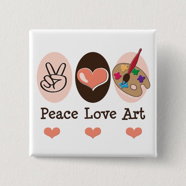 Macaron Carré 5 Cm Bouton Artiste Peace Love (Devant)