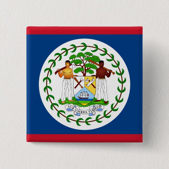Macaron Carré 5 Cm Bouton avec Drapeau de Belize (Devant)