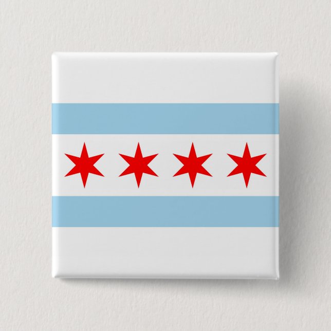 Macaron Carré 5 Cm Bouton avec drapeau de Chicago, Illinois (Devant)