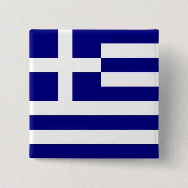 Macaron Carré 5 Cm Bouton avec drapeau de la Grèce (Devant)