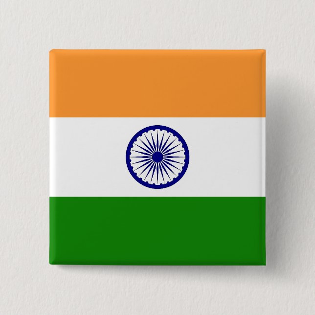 Macaron Carré 5 Cm Bouton avec drapeau de l'Inde (Devant)