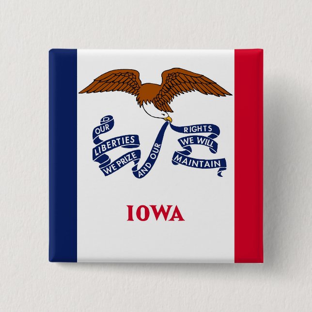 Macaron Carré 5 Cm Bouton avec drapeau de l'Iowa (Devant)