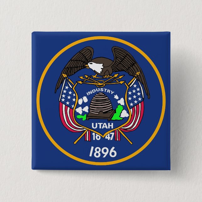 Macaron Carré 5 Cm Bouton avec drapeau de l'Utah (Devant)