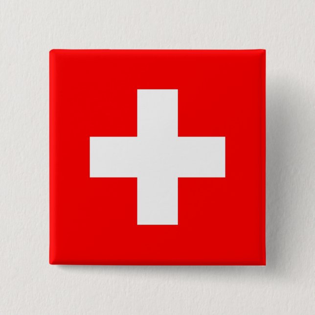 Macaron Carré 5 Cm Bouton avec Drapeau de Suisse (Devant)