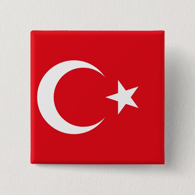 Macaron Carré 5 Cm Bouton avec Drapeau de Turquie (Devant)