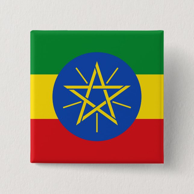 Macaron Carré 5 Cm Bouton avec drapeau d'Ethiopie (Devant)