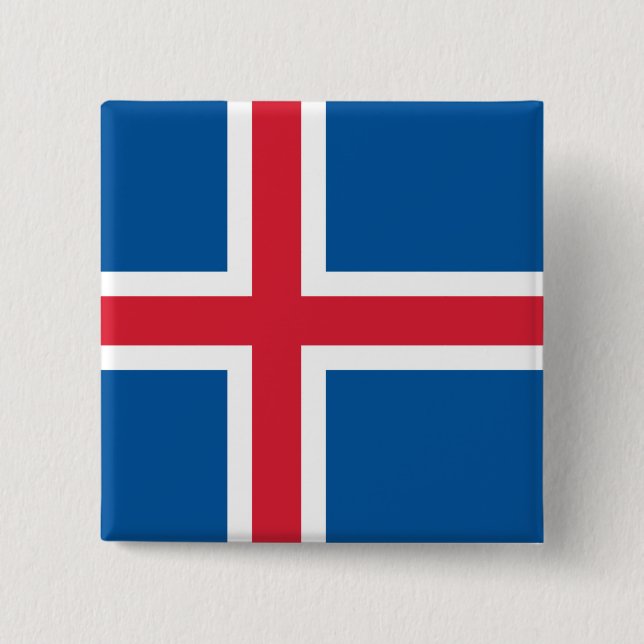 Macaron Carré 5 Cm Bouton avec drapeau d'Islande (Devant)