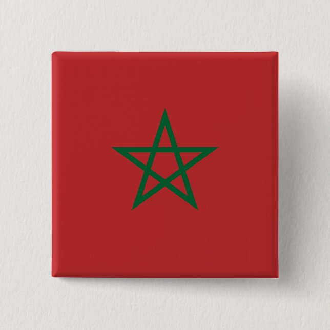 Macaron Carré 5 Cm Bouton avec drapeau du Maroc (Devant)