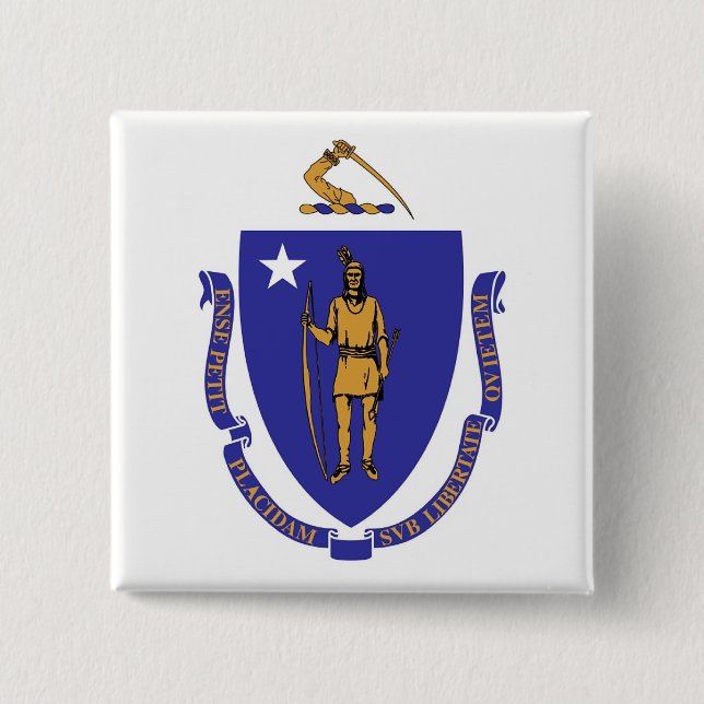 Macaron Carré 5 Cm Bouton avec drapeau du Massachusetts (Devant)