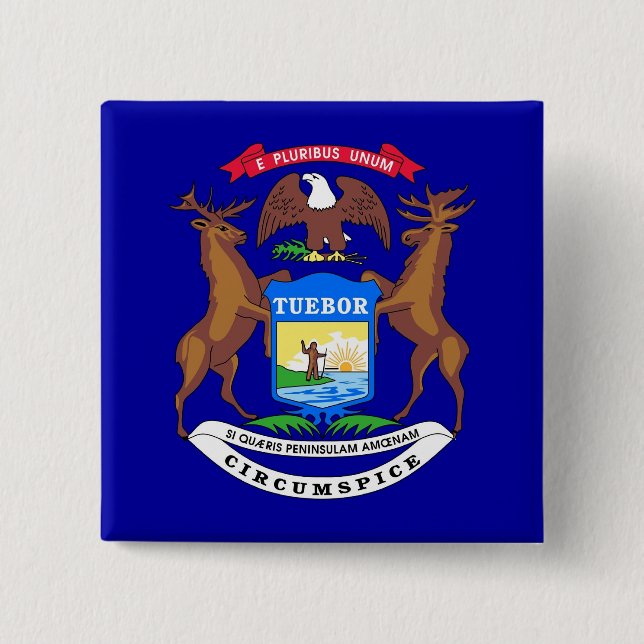 Macaron Carré 5 Cm Bouton avec drapeau du Michigan (Devant)