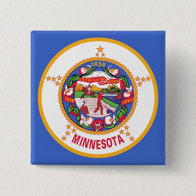Macaron Carré 5 Cm Bouton avec Drapeau du Minnesota (Devant)