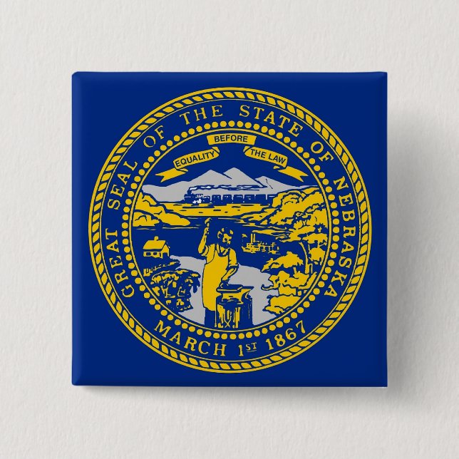 Macaron Carré 5 Cm Bouton avec drapeau du Nebraska (Devant)
