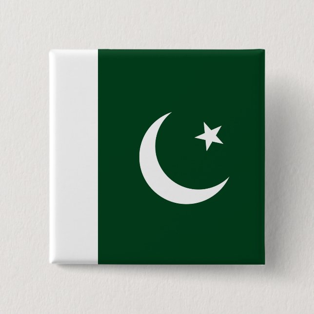 Macaron Carré 5 Cm Bouton avec drapeau du Pakistan (Devant)