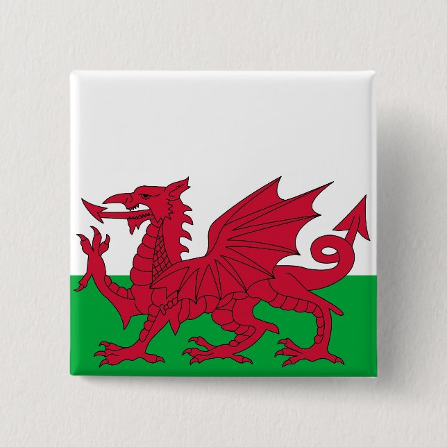Macaron Carré 5 Cm Bouton avec drapeau du Pays de Galles (Devant)