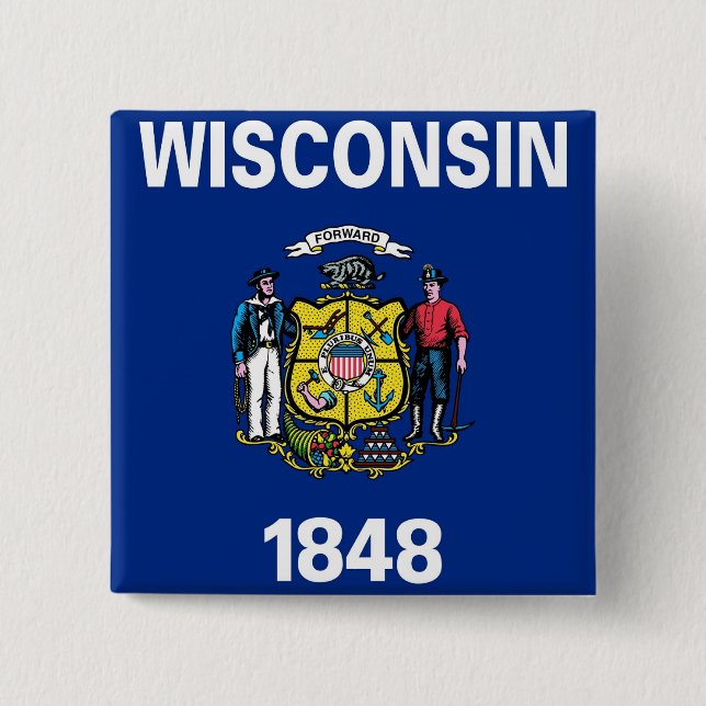 Macaron Carré 5 Cm Bouton avec drapeau du Wisconsin (Devant)