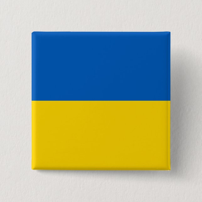 Macaron Carré 5 Cm Bouton avec drapeau d'Ukraine (Devant)