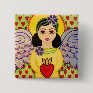Macaron Carré 5 Cm Bouton avec un ange (art populaire)