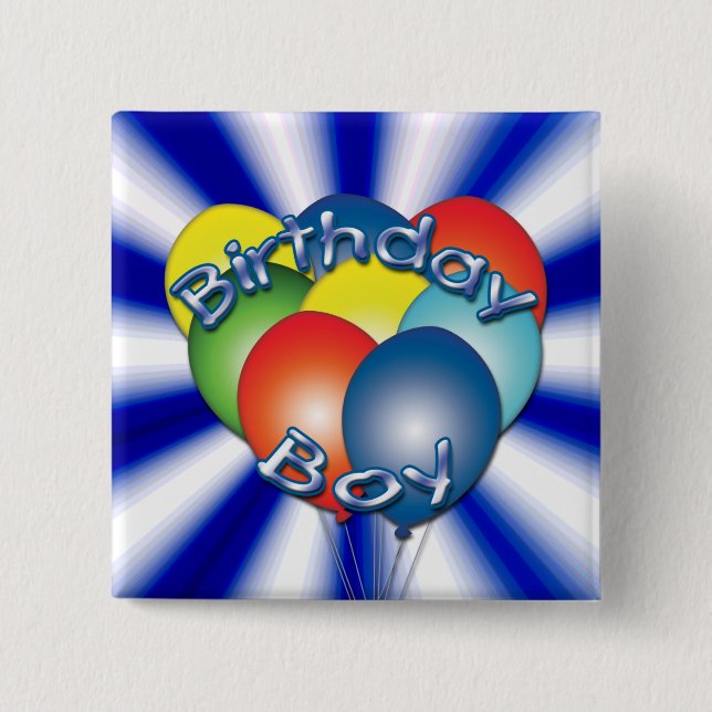 Macaron Carré 5 Cm Bouton Ballons pour garçons d'anniversaire (Devant)