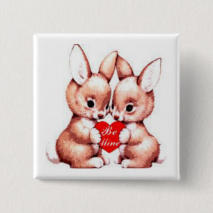 Macaron Carré 5 Cm Bouton Be Mine Valentine Bunnies