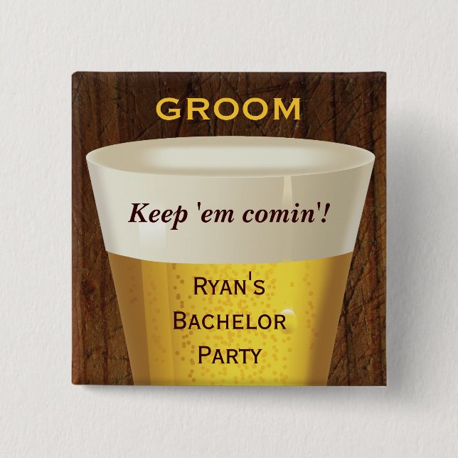 Macaron Carré 5 Cm Bouton Big Beer Bachelor (Devant)