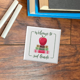 Macaron Carré 5 Cm Bouton blanc Carré de retour à l'école de livres A