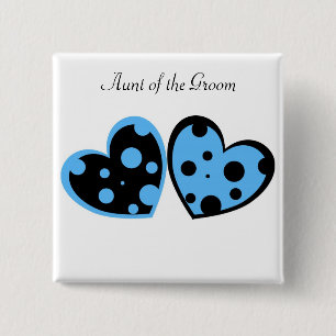 Macaron Carré 5 Cm Bouton bleu-clair et noir de coeurs