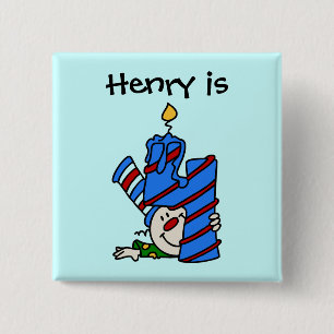 Macaron Carré 5 Cm Bouton bleu clown 4e anniversaire