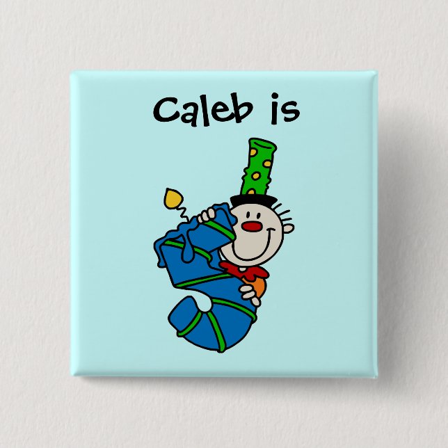 Macaron Carré 5 Cm Bouton bleu clown 5e anniversaire (Devant)