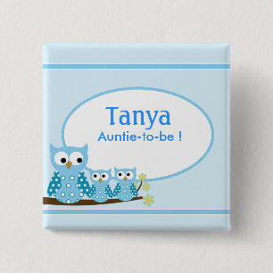Macaron Carré 5 Cm Bouton bleu d'étiquette de nom de baby shower de