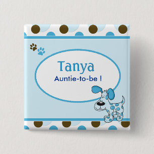 Macaron Carré 5 Cm Bouton bleu d'étiquette de nom de baby shower de