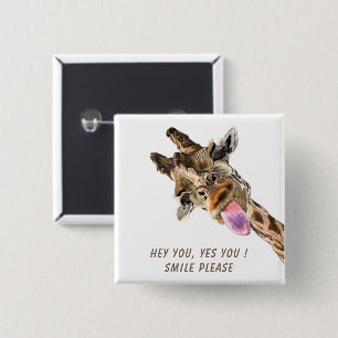 Macaron Carré 5 Cm Bouton Bonne Giraffe - Texte personnalisé