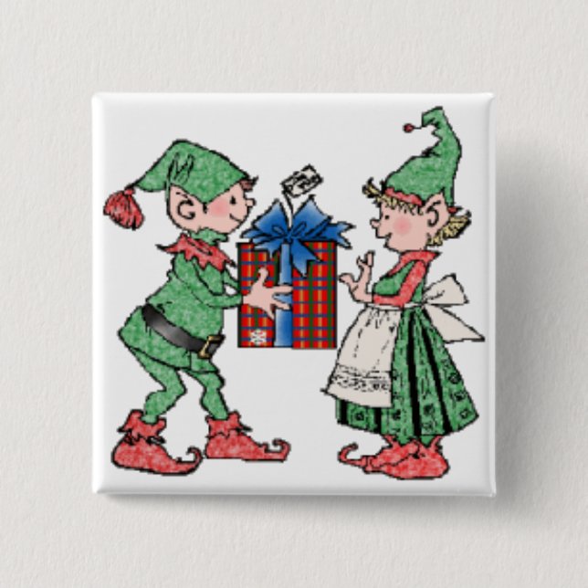 Macaron Carré 5 Cm Bouton Cadeau Elf Giving (Devant)