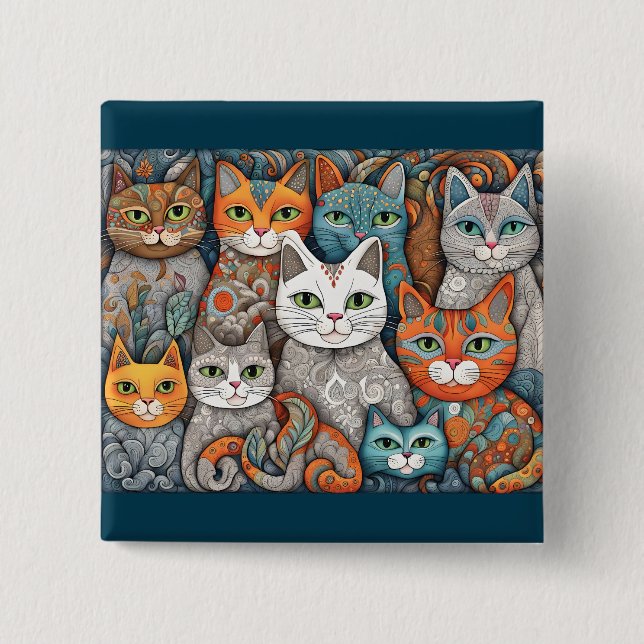 Macaron Carré 5 Cm bouton calmer les chats (Devant)