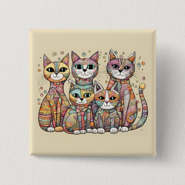 Macaron Carré 5 Cm bouton calmer les chats (Devant)