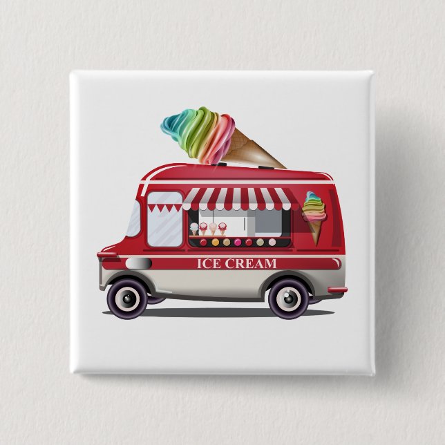 Macaron Carré 5 Cm Bouton Camion à glace (Devant)