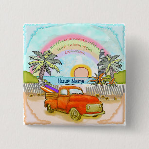 Macaron Carré 5 Cm Bouton Camion Surfer Lighthouse
